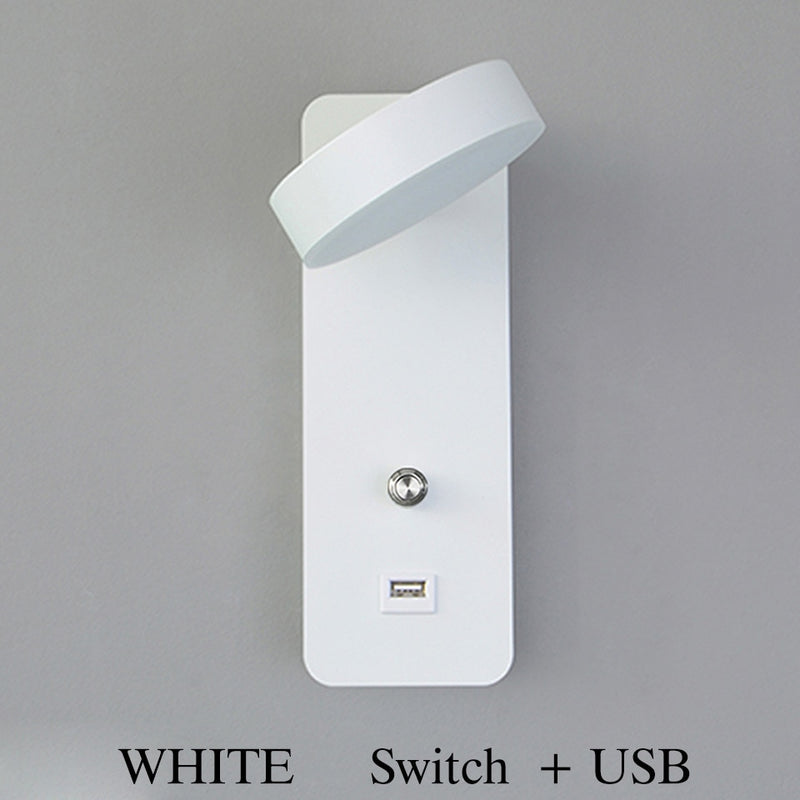 Led Indoor Wall lamps 9W White/Black With Switch USB Charge 350° rotation Wall light Modern Lighting For Bedroom Stair Lighting